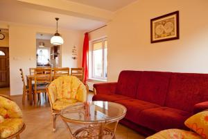 罗威Willa Róża的客厅配有红色的沙发和桌子