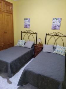 圣地亚哥海滩拉班达公寓的卧室内两张并排的床