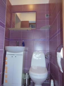 波兹南Midi的紫色浴室设有卫生间和水槽