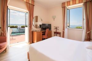 西尔米奥奈西尔米奥奈酒店的酒店客房设有一张床和一个大窗户