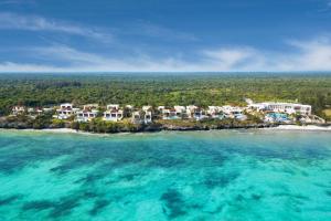 吉汶瓦Moja Tuu The Luxury villas & Nature Retreat的海洋上一个岛屿上的一个度假胜地的空中景观