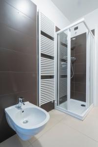 加尔达湖滨Oleeva Apartment的一间带水槽和淋浴的浴室
