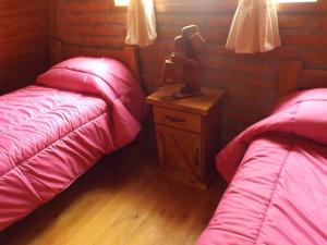 克拉罗梅科La Felicidad的一间卧室配有两张床和床头灯。