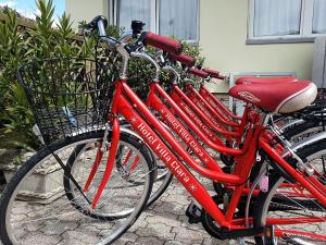 托尔博莱Hotel Villa Clara的两辆红色自行车彼此相邻