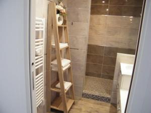 康卡勒Bel appartement vue sur mer的浴室设有淋浴的木梯