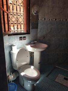 马拉喀什Hotel Wissam的一间带卫生间和水槽的浴室
