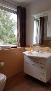 布伦瑞克City Appartments的一间带水槽和卫生间的浴室以及窗户。