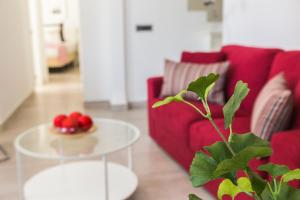 科尔多瓦腾迪拉斯公寓的客厅配有红色的沙发和桌子