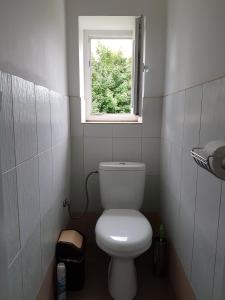 塔查斯卡-鲁穆尼卡Vila Valéria的一间带卫生间和窗户的小浴室