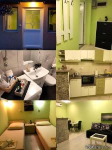 贝尔格莱德MARE Apartmant的厨房和浴室的四幅照片拼在一起