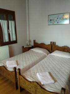 阿伊埃斯拉伦蒂欧斯Village House的卧室设有两张单人床和窗户。