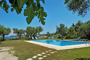 蒂锡利维里曼阿卡酒店的享有水景的庭院内的游泳池