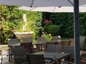 讷沙泰勒昂布赖Come Inn的庭院设有桌椅和喷泉
