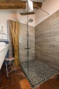 纳瓦夫里亚Posada Real Mingaseda的带淋浴的浴室和玻璃门