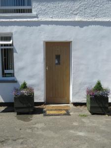 奥尔福德Anchor House的两棵盆栽植物的白色建筑的门