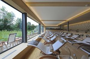 格施塔德艾米塔格健康Spa酒店的一个带椅子和大窗户的讲座大厅