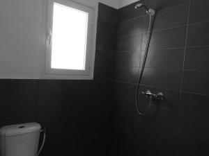 哈马马特Appartement quartier Dar Sebastian, Hammamet的带淋浴和卫生间的浴室以及窗户。