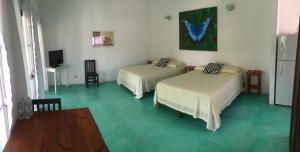 特拉科塔尔潘卡萨德拉鲁斯 - 一室公寓套房的客房设有两张床、一张桌子和一台电视机。