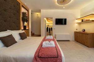 威尼斯卡德拉方特旅馆的酒店客房设有一张大床和一台电视机。