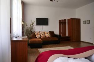 阿夫里格帕拉图尔布鲁肯陶尔阿夫里格酒店的带沙发和电视的客厅