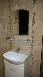 索佐波尔Taai Hotel的一间带水槽和镜子的浴室