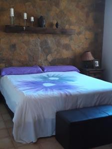 安提瓜Casa El Horno的一间卧室设有一张床和石墙