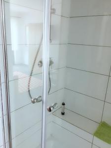 海姆巴赫Eifelhof Weina的浴室内带玻璃门的白色淋浴