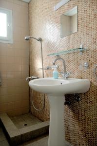 斯基罗斯岛Crisio Studios的浴室配有盥洗盆和带镜子的淋浴