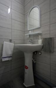 盖夫盖利亚Mrzenci Apartments的浴室设有白色水槽和镜子