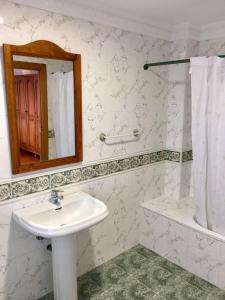 桑提亚纳德玛Posada Adela的一间带水槽、镜子和淋浴的浴室