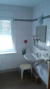 弗雷德里希斯布鲁恩Haus Wiesengrund的白色的浴室设有水槽和镜子