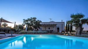 马林堡Espargosa Monte de Baixo & Art的一座大蓝色游泳池,位于房子前