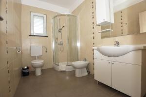 斯塔拉诺瓦利亚Apartmani Vrtlici Zdenka的一间带水槽、卫生间和淋浴的浴室