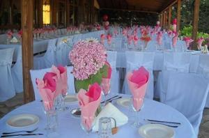 韦里亚Hotel Kapsalis的一张桌子,上面花瓶里装着粉红色的花