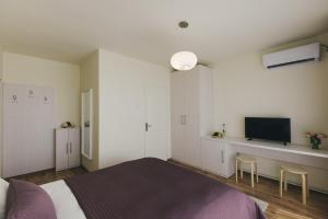 巴亚马雷Camelia's cozy place的一间卧室配有一张床和一台平面电视