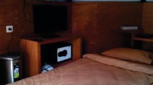万隆Ciwidey Valley Resort Hot Spring Waterpark的一间卧室配有一张床和一台平面电视