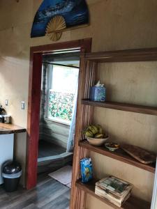 沃尔卡诺Volcano Eco Cabin & Eco Lodge的厨房设有窗户和一碗香蕉