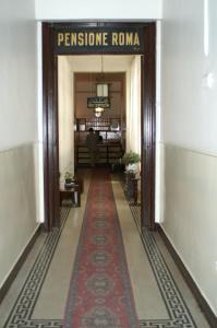 开罗Pension Roma的楼房里铺着红地毯的走廊