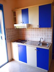 格勒姆Eleart的厨房配有蓝白色橱柜和水槽