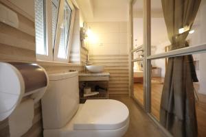 扎达尔Central Apartments Integrated Hotel的一间带卫生间和水槽的小浴室