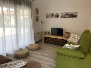 阿赫尔La Caseta d'Àger的客厅配有绿色沙发和电视