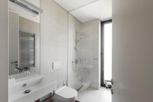 帕兰加Juodasis Gintaras的浴室配有卫生间、盥洗盆和淋浴。