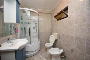 比哈奇Villa Una Dvoslap的一间带水槽、卫生间和淋浴的浴室