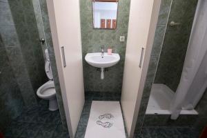 布达佩斯Népliget Hotel的一间带水槽和卫生间的小浴室