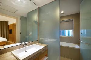 吉隆坡吉隆坡安莎酒店的一间带水槽、淋浴和镜子的浴室