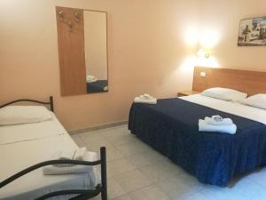 罗马帕尔玛酒店的酒店客房,设有两张床和镜子