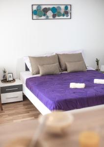 弗尔赫尼卡Nauportus的一张大床,带紫色床单