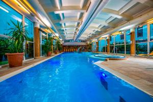 哈卡尼Dráva Hotel Thermal Resort的蓝色水中的酒店的游泳池