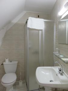 LanuéjolsHôtel Le Bel Air的浴室配有卫生间、淋浴和盥洗盆。
