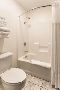 布兰森布兰森布鲁克伍德旅馆的白色的浴室设有卫生间和浴缸。
